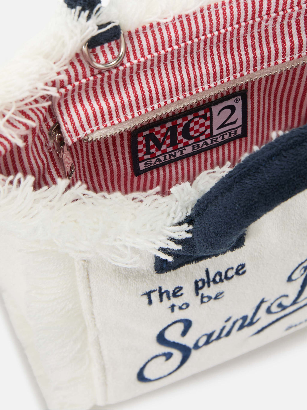 Mini Vanity Bag in White Terry Cloth with Embroidered Logo