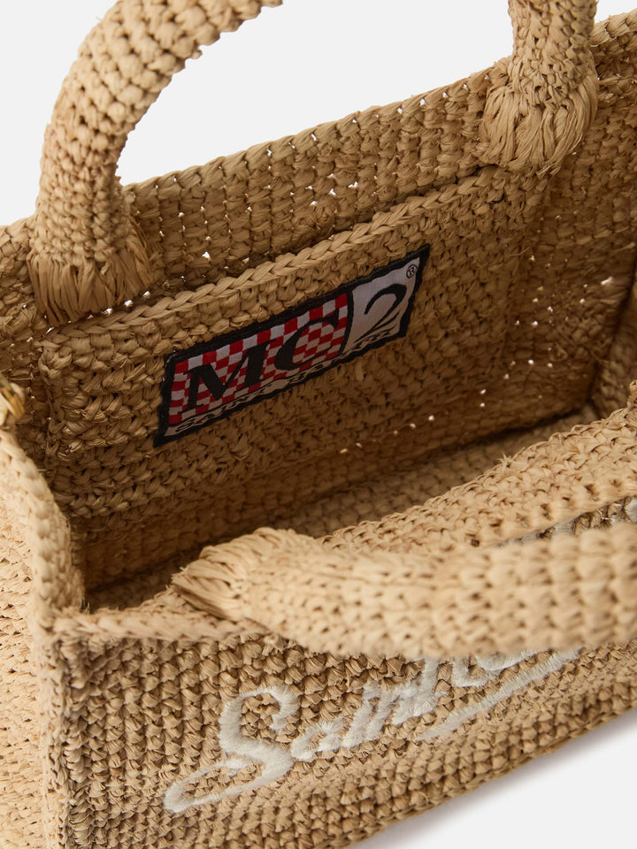 Mini Vanity Bag in Raffia with Embroidered Logo