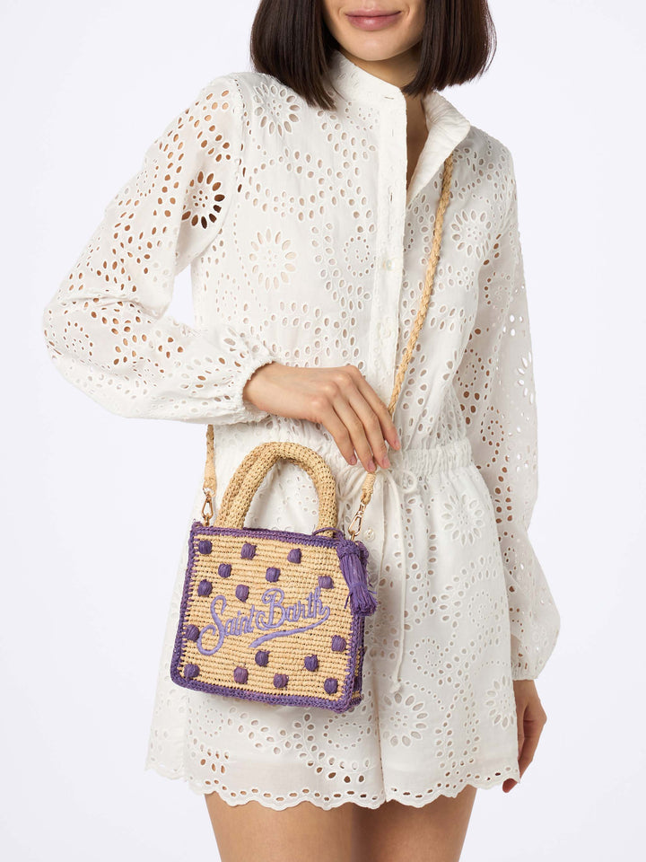Mini Vanity Bag in Natural Beige Raffia with Polka Dot Accents