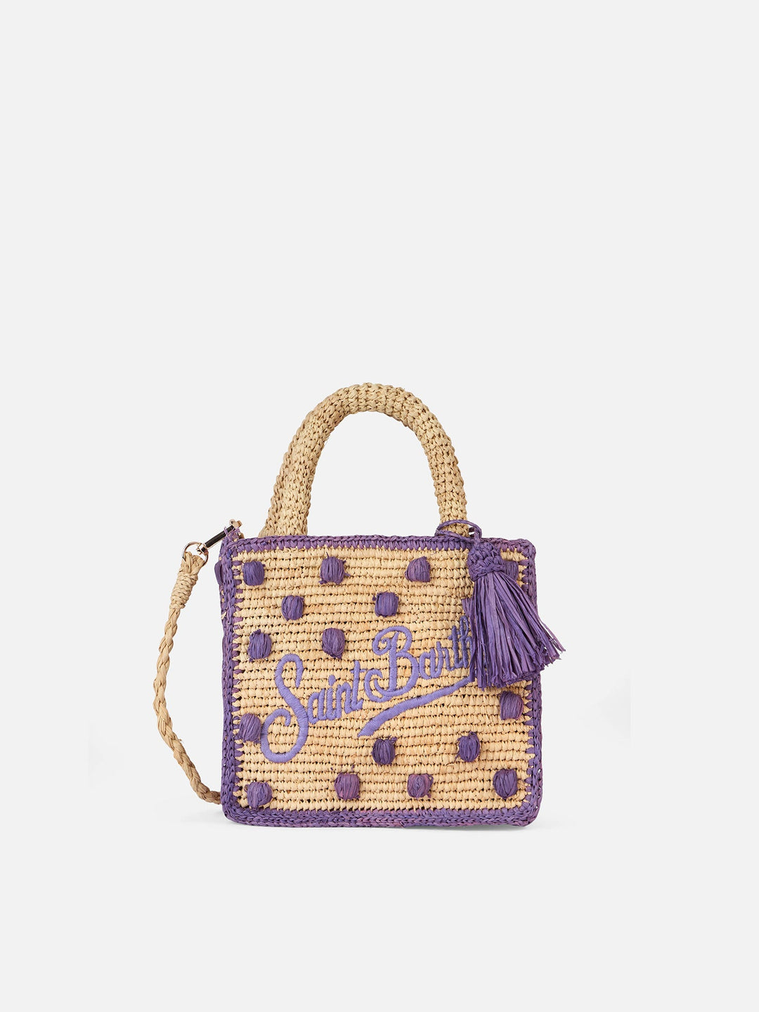 Mini Vanity Bag in Natural Beige Raffia with Polka Dot Accents