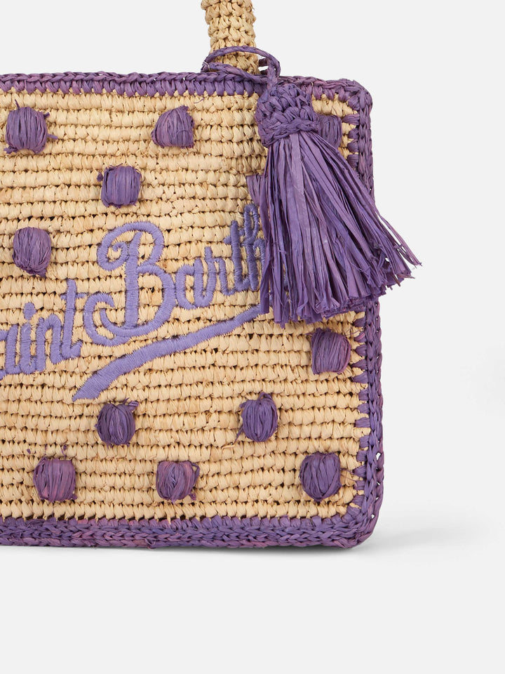 Mini Vanity Bag in Natural Beige Raffia with Polka Dot Accents