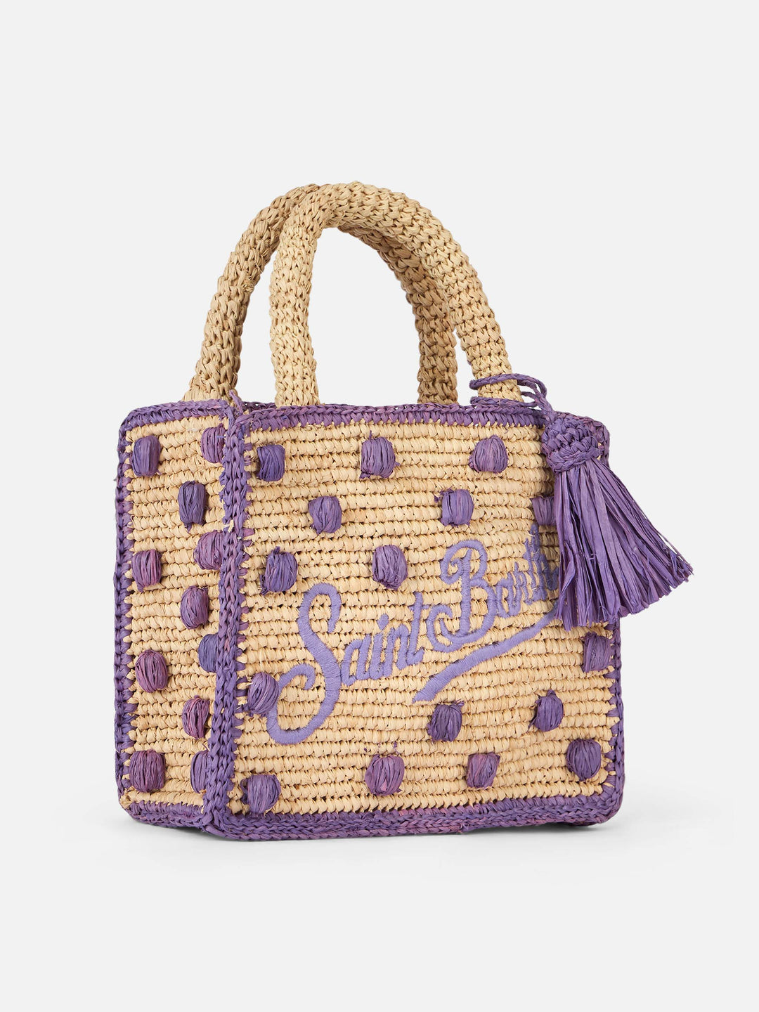 Mini Vanity Bag in Natural Beige Raffia with Polka Dot Accents
