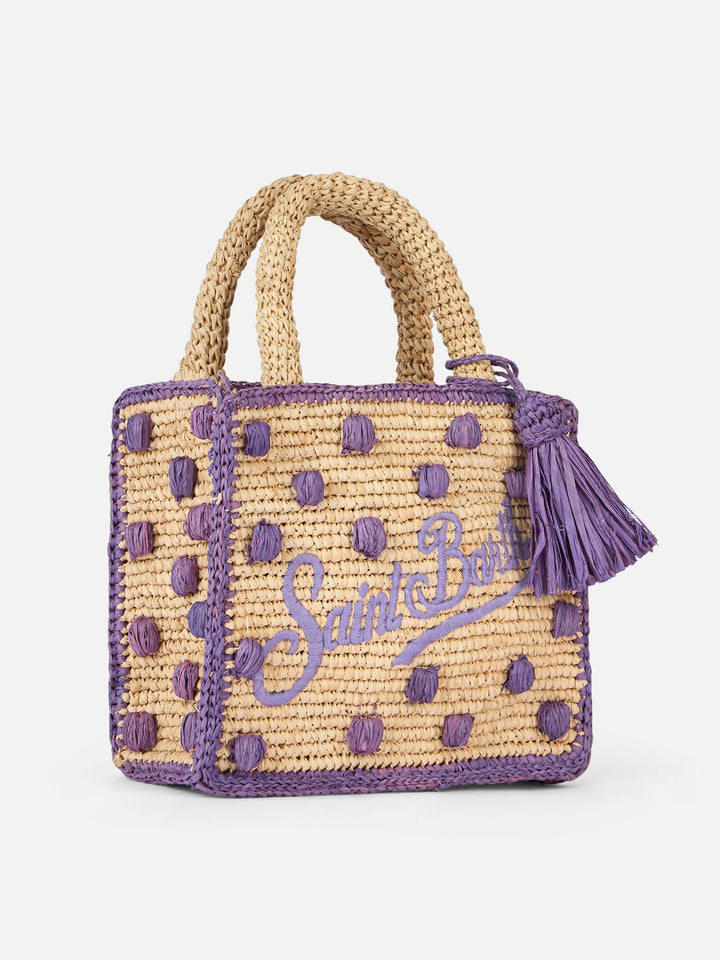 Mini Vanity Bag in Natural Beige Raffia with Polka Dot Accents