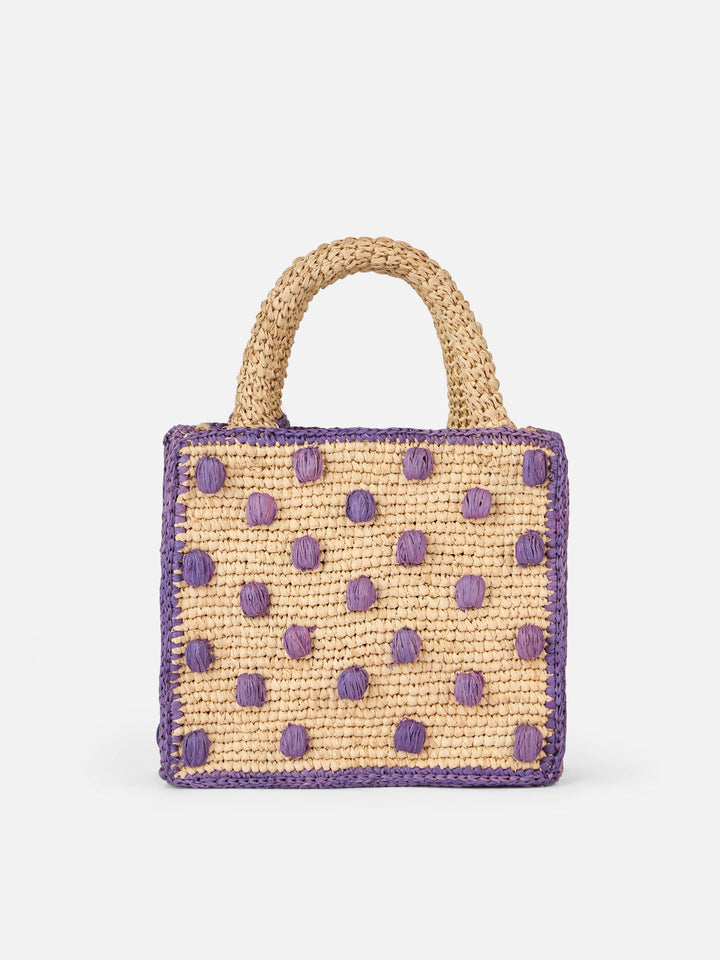 Mini Vanity Bag in Natural Beige Raffia with Polka Dot Accents