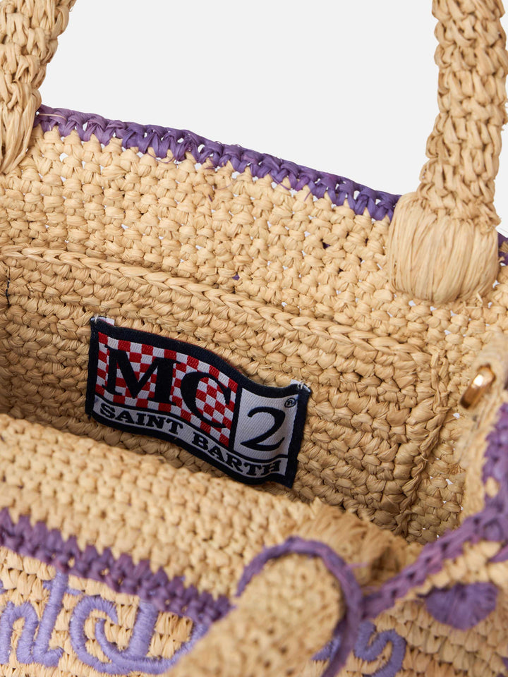 Mini Vanity Bag in Natural Beige Raffia with Polka Dot Accents