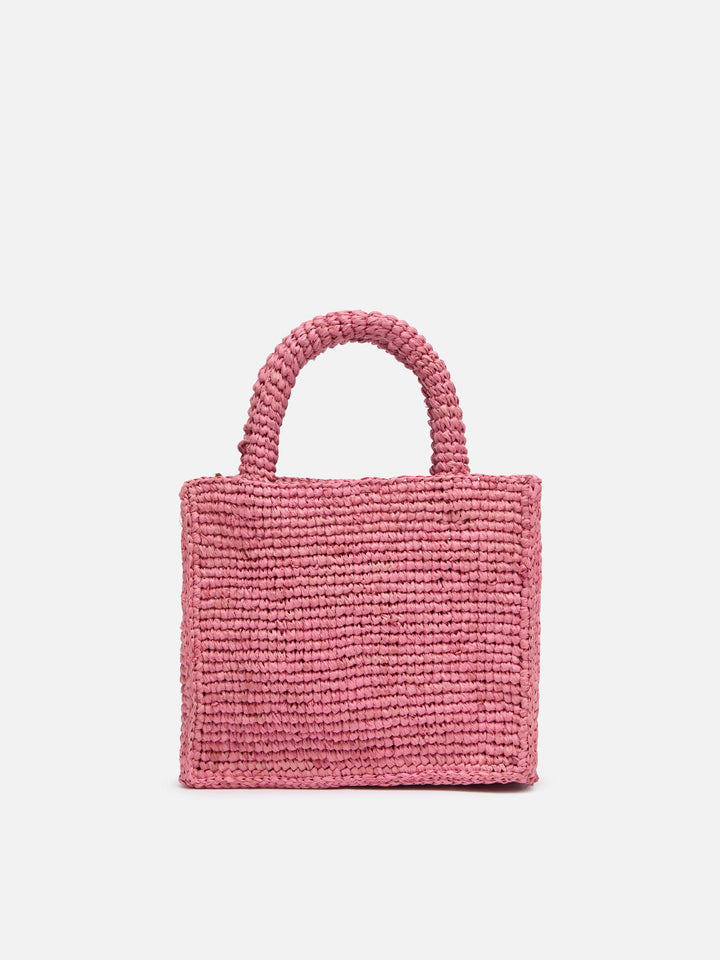 Mini Vanity Bag in Pink Raffia with Saint Barth Embroidery