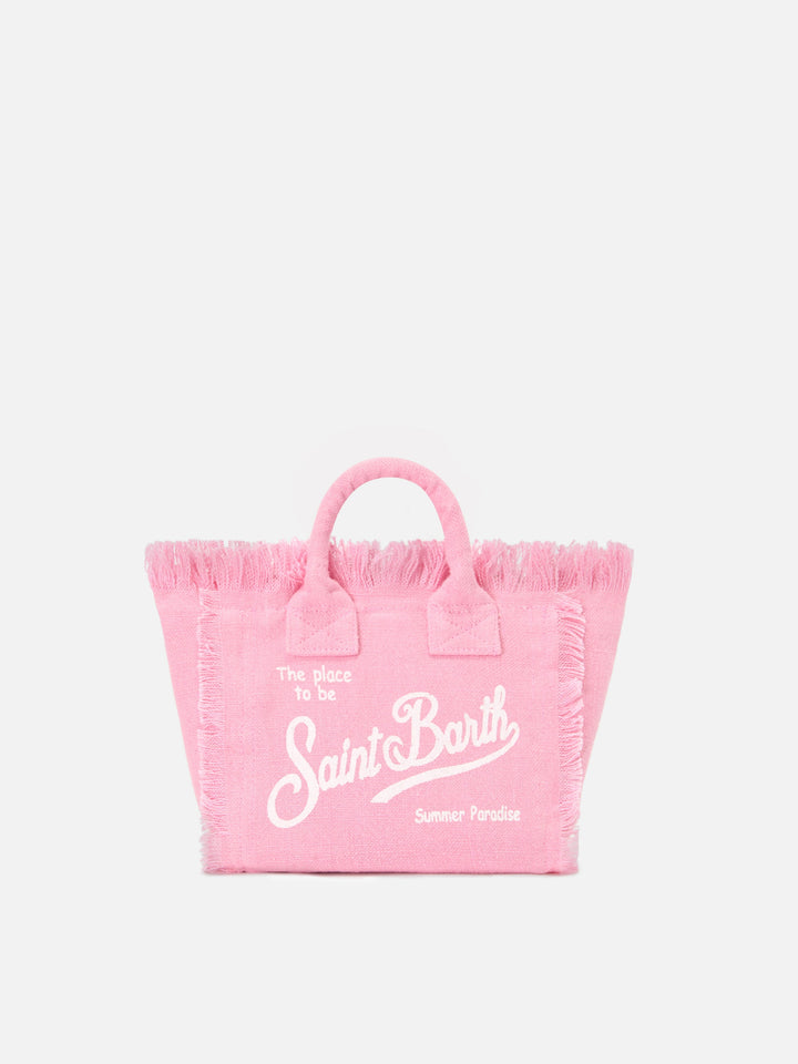 Mini Vanity Bag in Solid Pink Linen with Removable Shoulder Strap