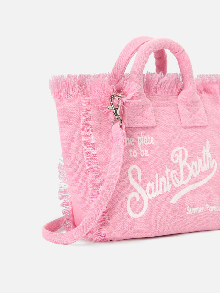 Mini Vanity Bag in Solid Pink Linen with Removable Shoulder Strap