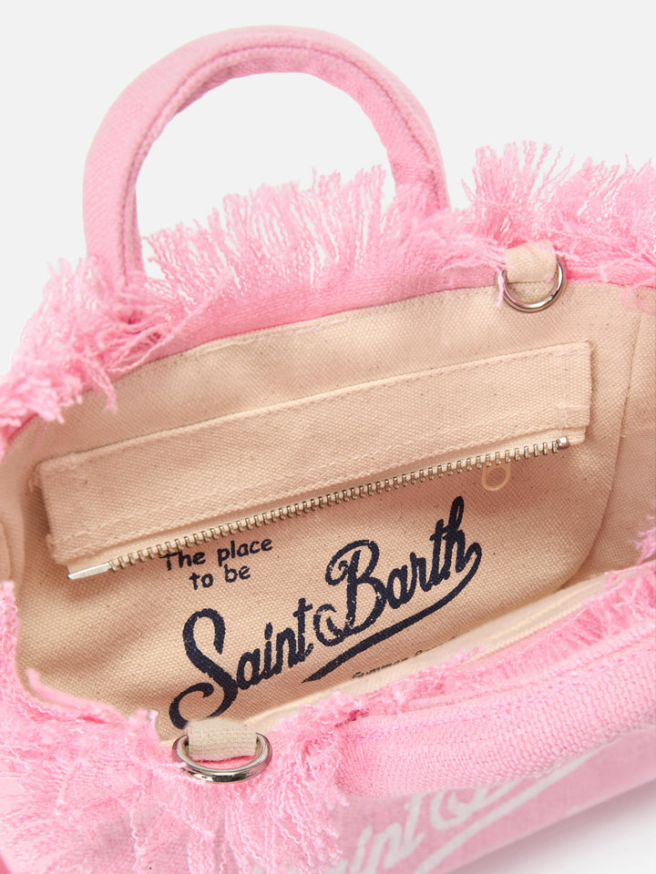 Mini Vanity Bag in Solid Pink Linen with Removable Shoulder Strap
