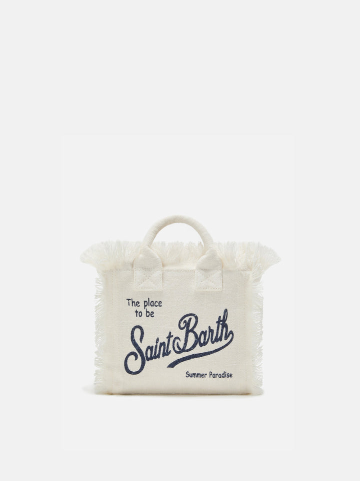 Mini Vanity Bag in Solid White Linen with Removable Shoulder Strap