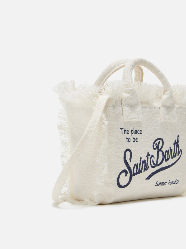 Mini Vanity Bag in Solid White Linen with Removable Shoulder Strap