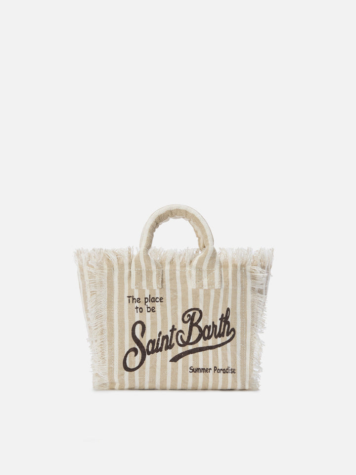 Vanity Bag in Brown and White Striped Linen