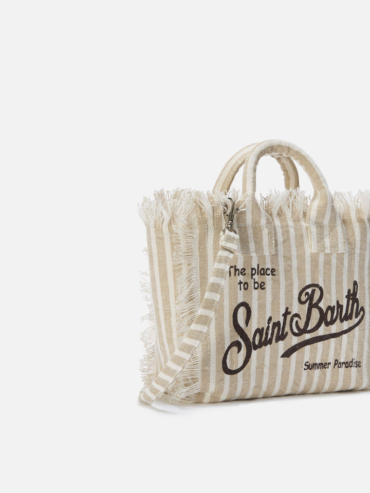 Vanity Bag in Brown and White Striped Linen