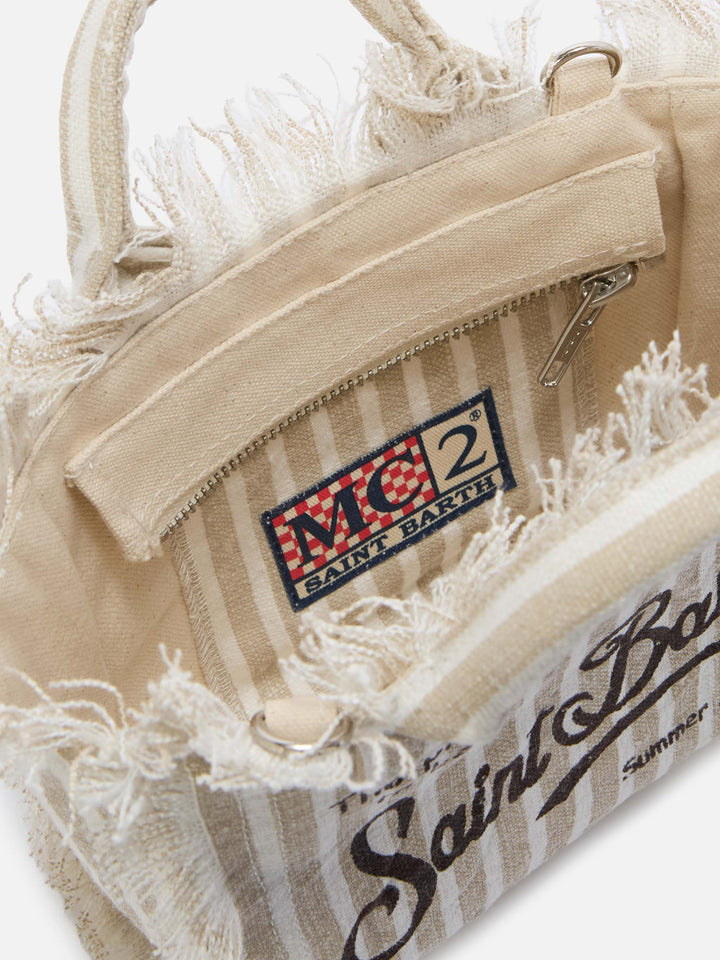 Vanity Bag in Brown and White Striped Linen