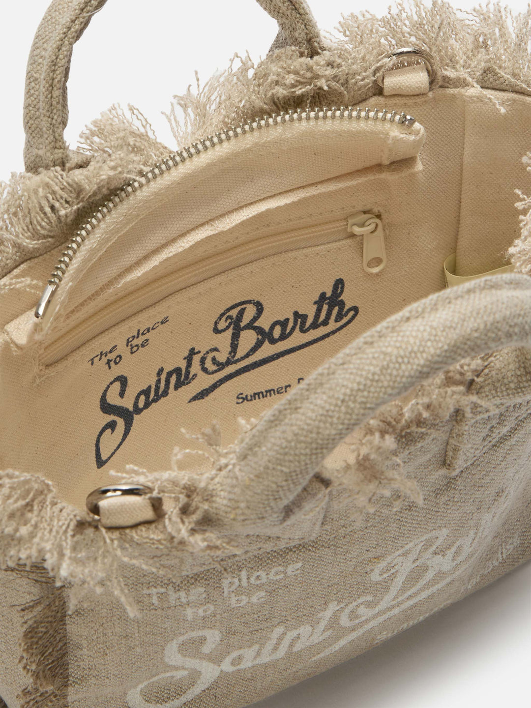 Mini Vanity Bag in Solid Beige Linen with Removable Shoulder Strap