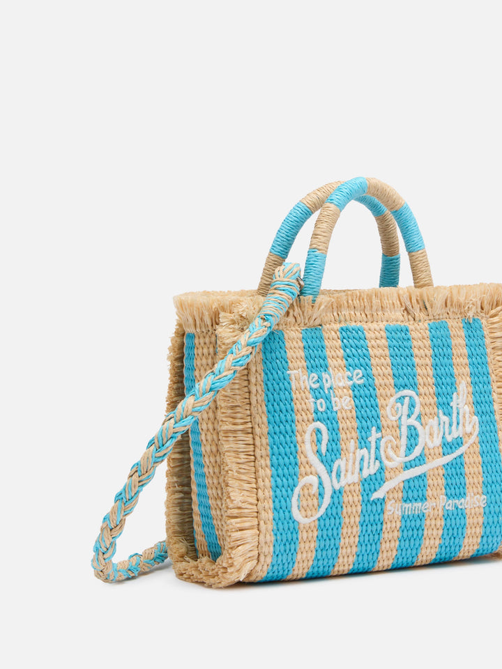 Mini Vanity Bag in Straw Effect with Striped Print