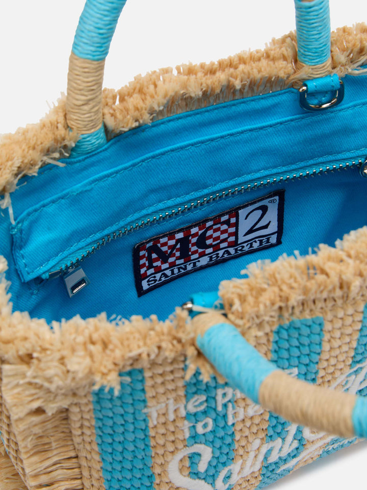 Mini Vanity Bag in Straw Effect with Striped Print