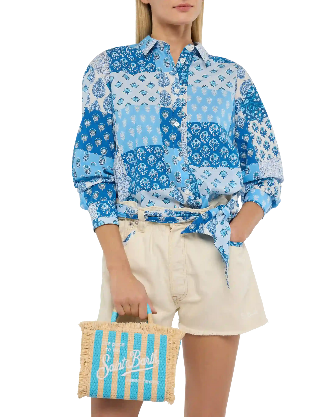 Mini Vanity Bag in Straw Effect with Striped Print