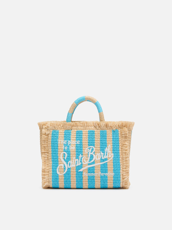 Mini Vanity Bag in Straw Effect with Striped Print