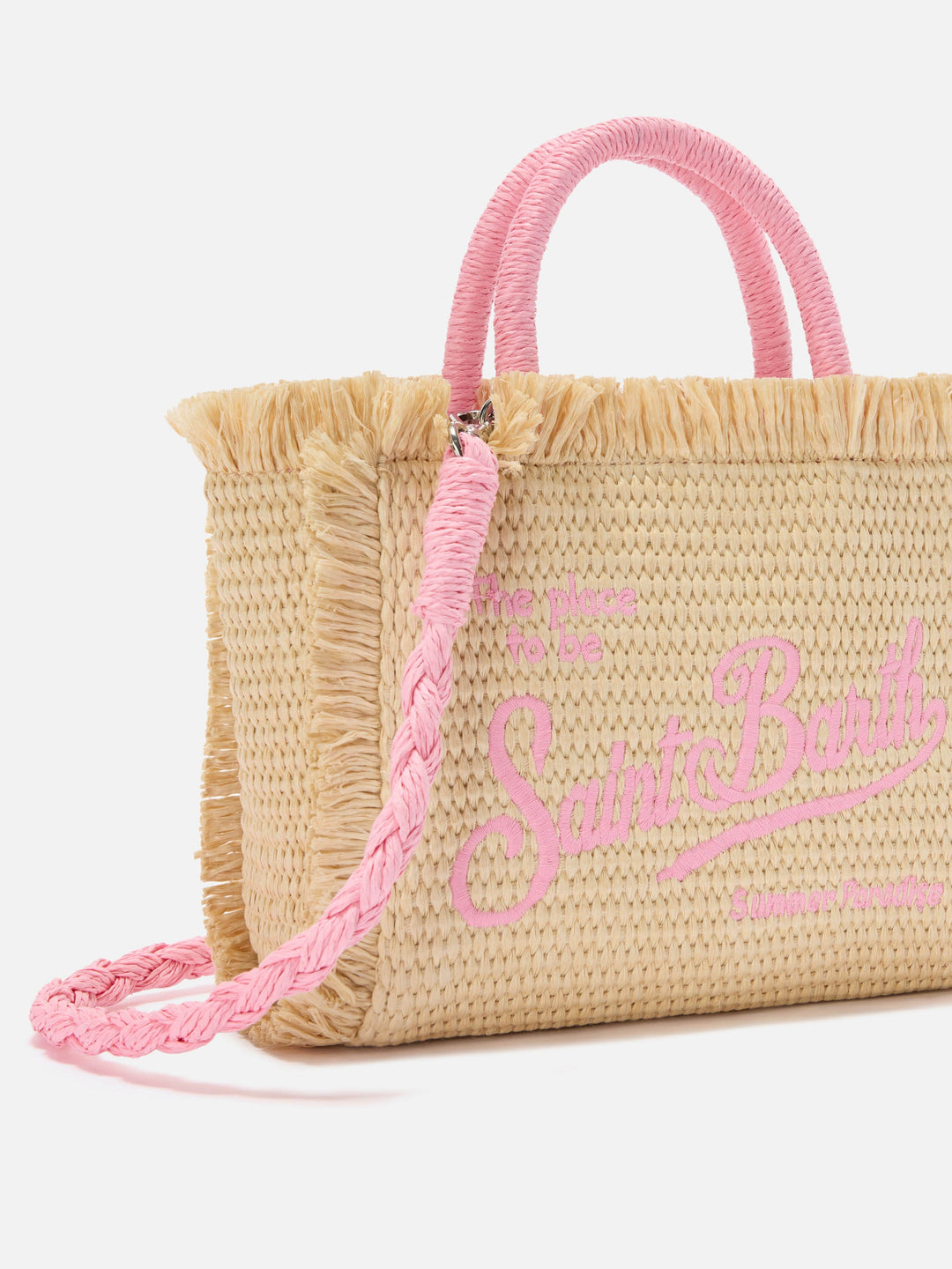 Mini Vanity Bag in Straw-Effect Fabric with Embroidered Logo