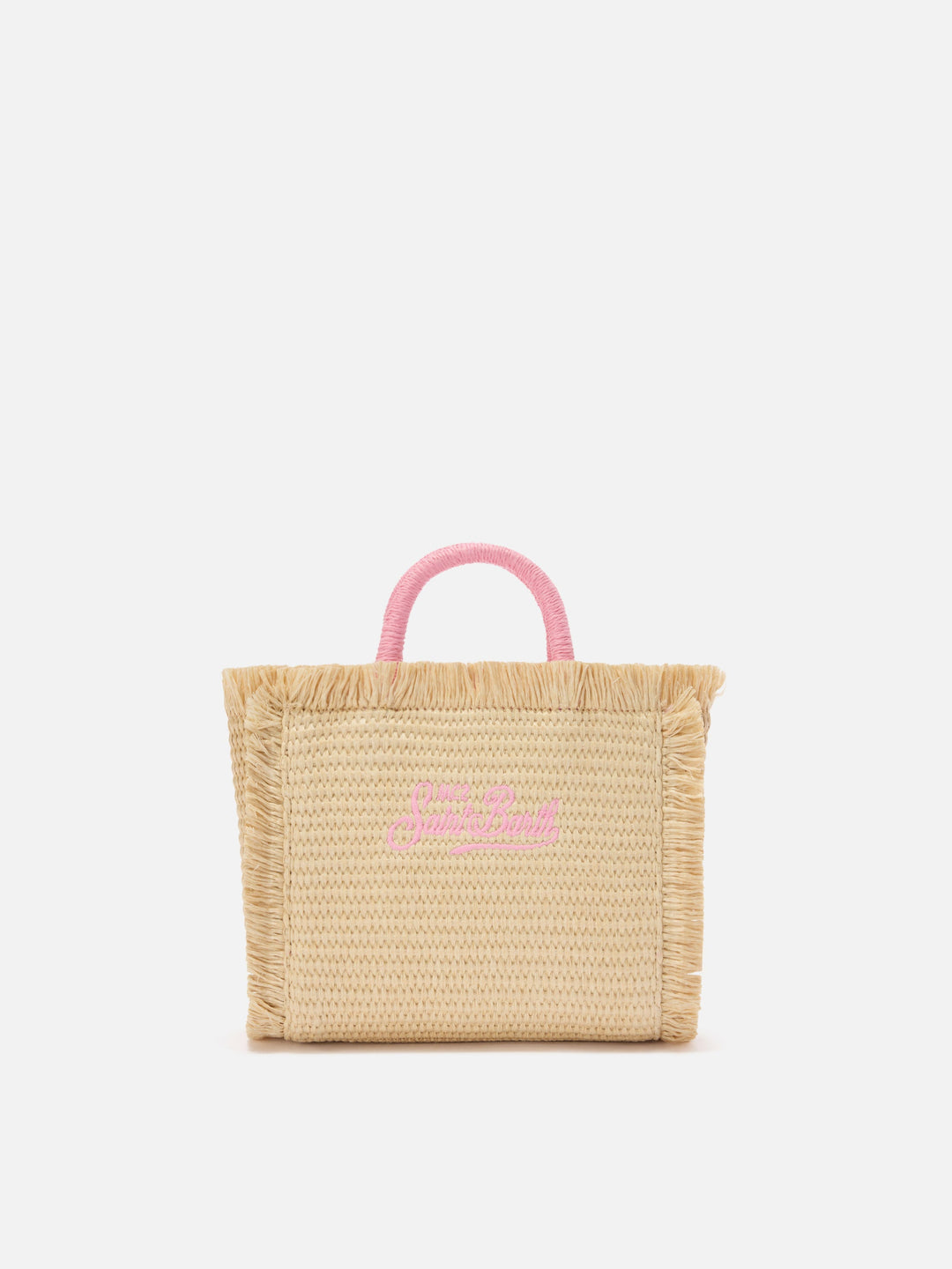 Mini Vanity Bag in Straw-Effect Fabric with Embroidered Logo