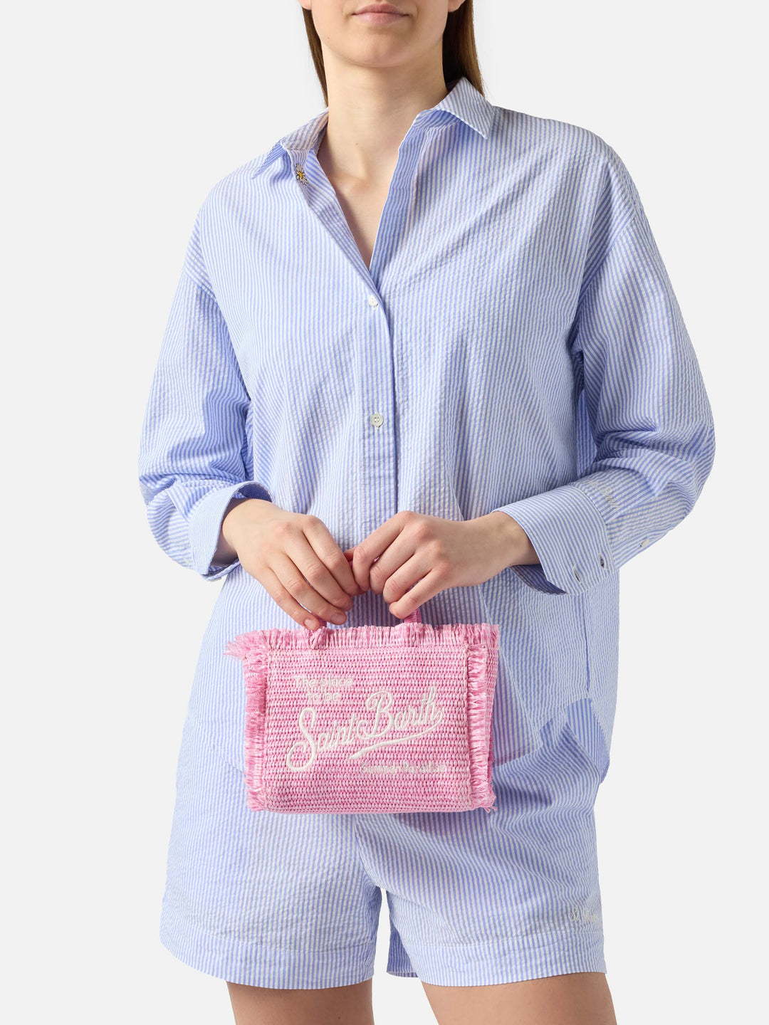 Mini Vanity Bag Rosa in Effetto Paglia