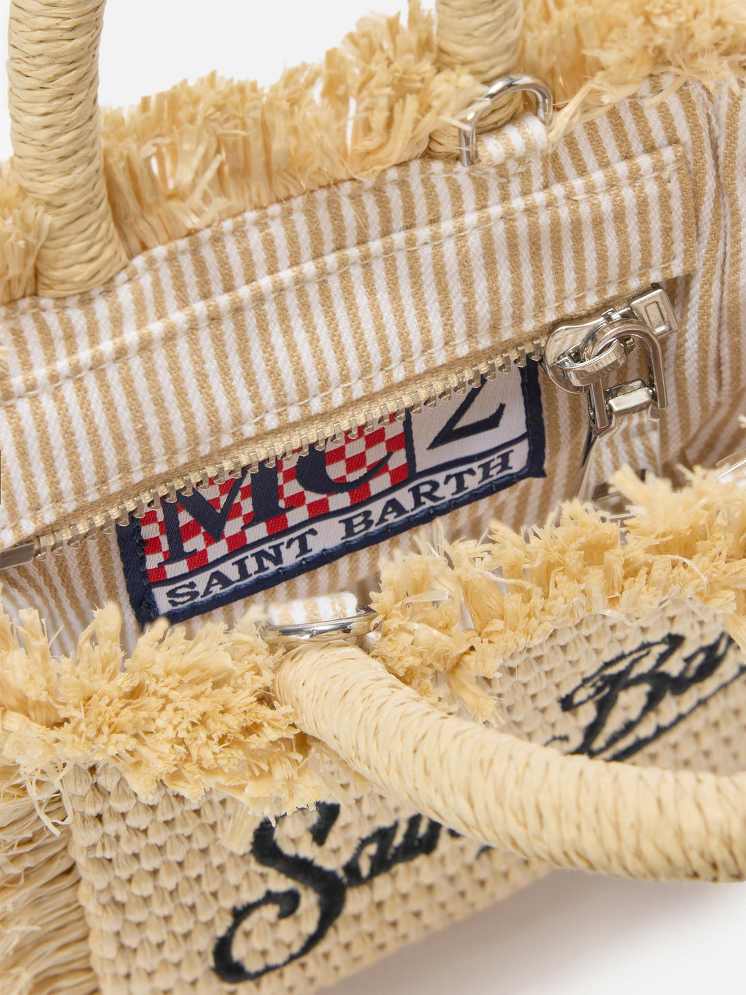 Micro Vanity Bag in Straw Effect with Blue Accents