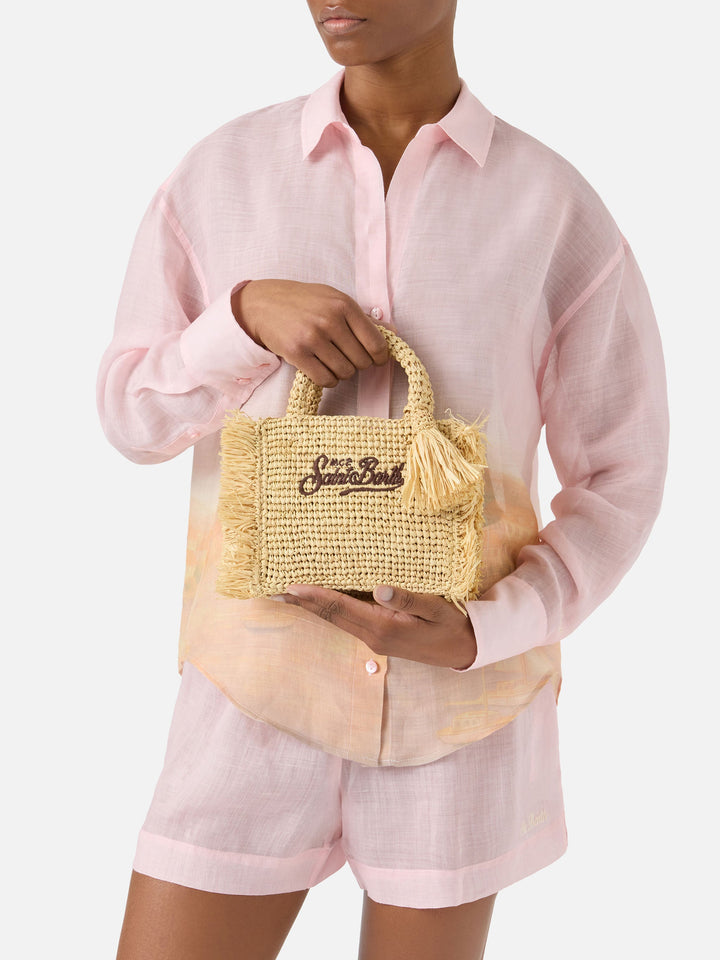 Mini Vanity Bag in Raffia with Side Fringes