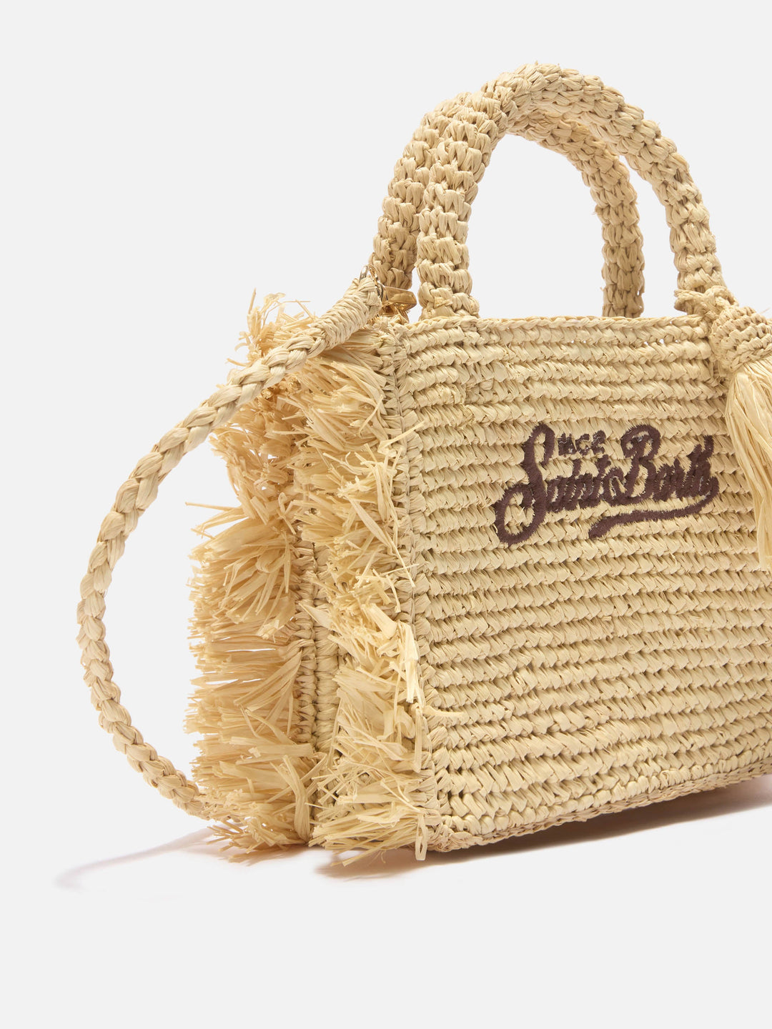 Mini Vanity Bag in Raffia with Side Fringes