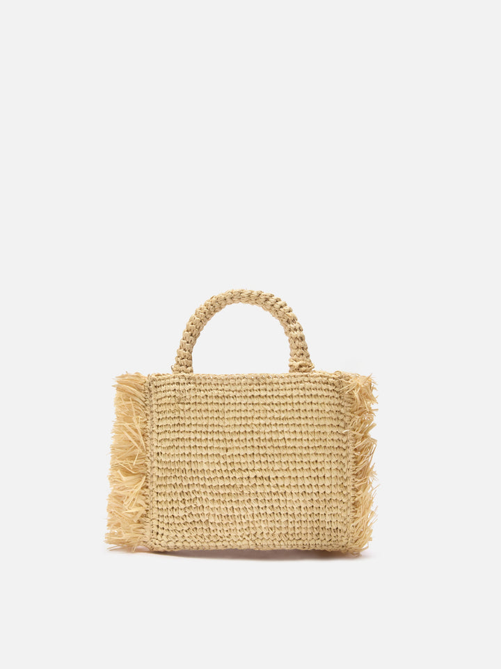 Mini Vanity Bag in Raffia with Side Fringes