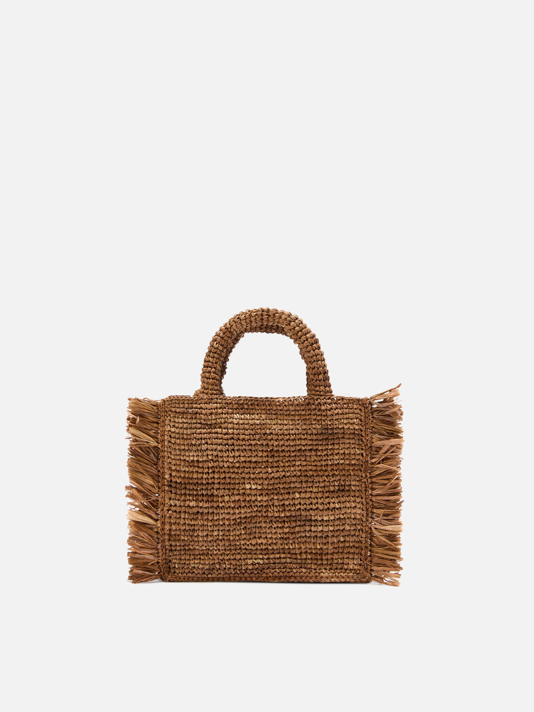 Mini Vanity Bag in Brown Raffia with Side Fringes