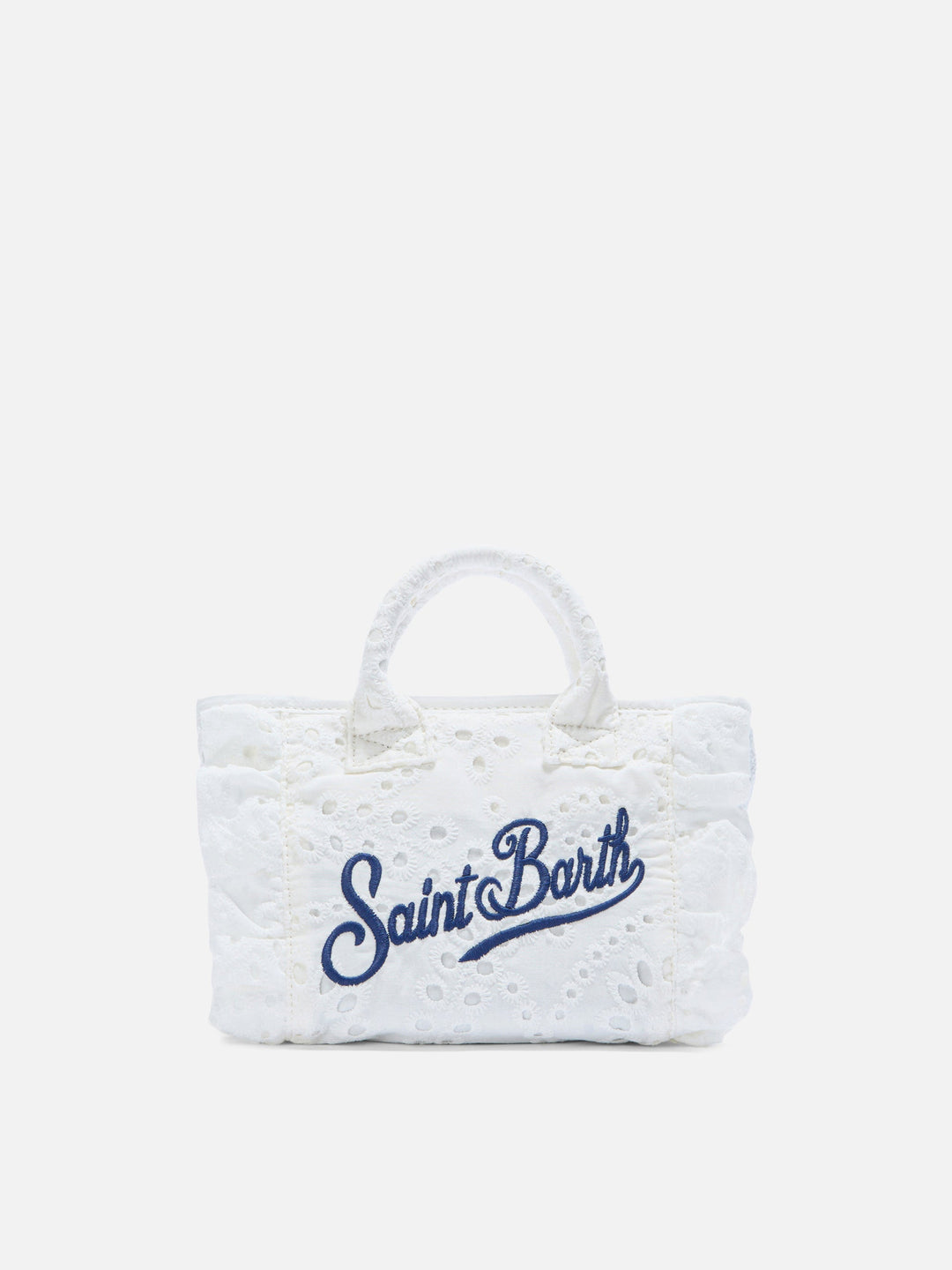 Mini Vanity Bag with Ruffled Cotton Broderie Anglaise in White
