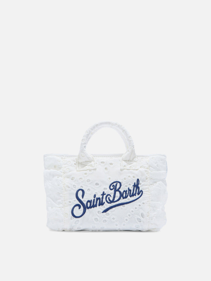 Mini Vanity Bag with Ruffled Cotton Broderie Anglaise in White