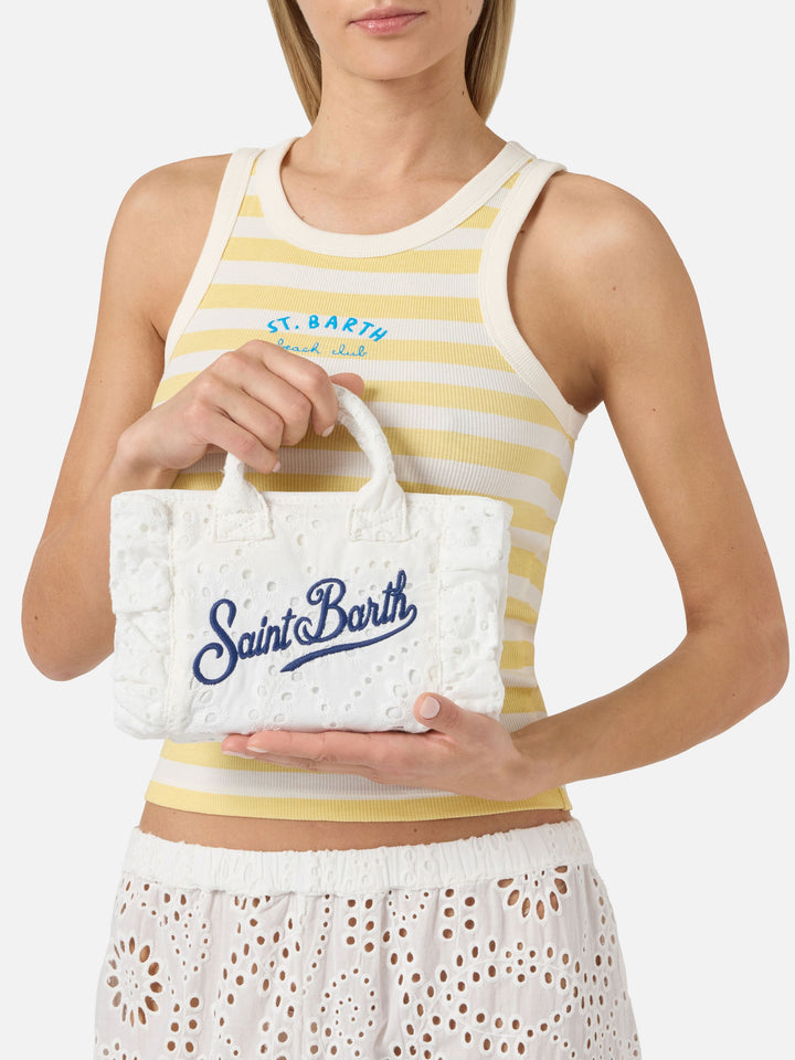 Mini Vanity Bag with Ruffled Cotton Broderie Anglaise in White