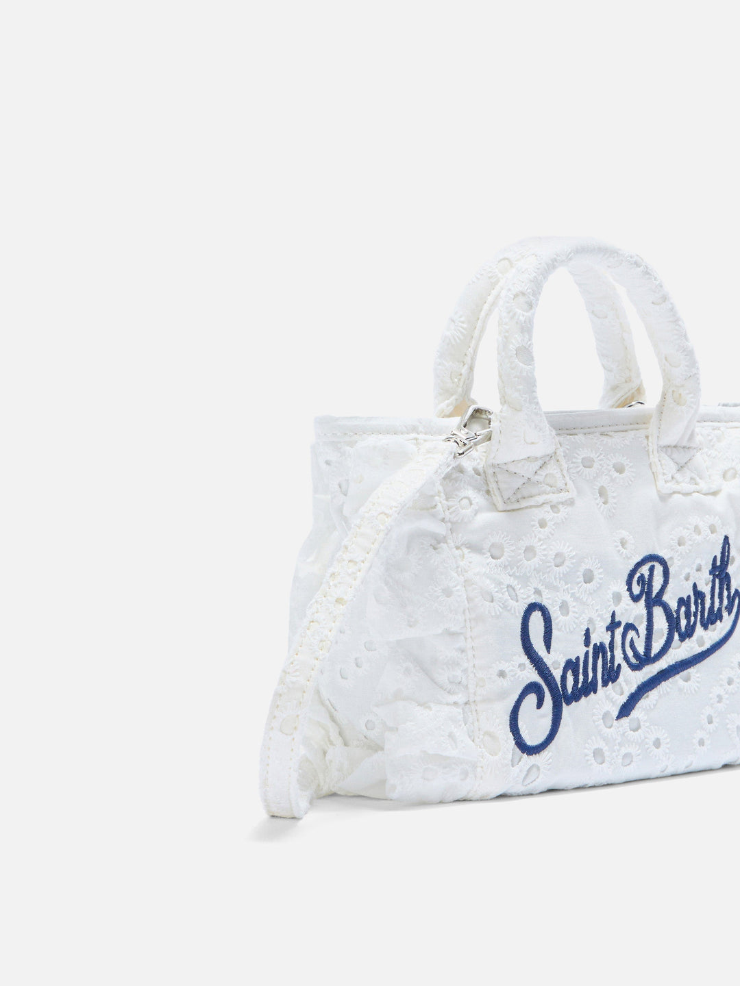 Mini Vanity Bag with Ruffled Cotton Broderie Anglaise in White