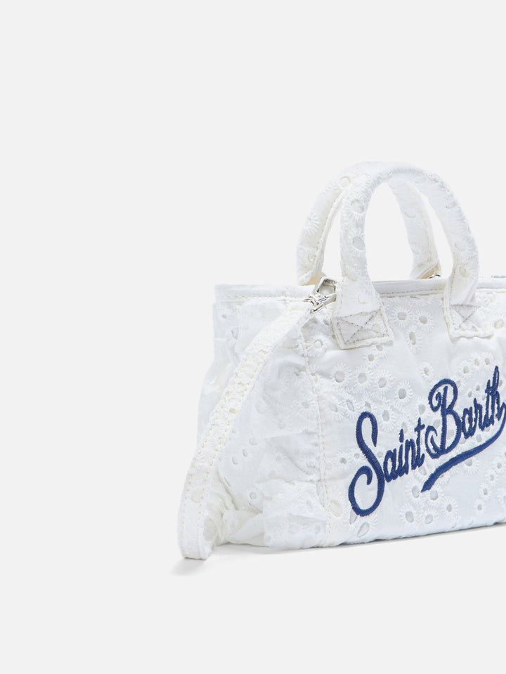 Mini Vanity Bag with Ruffled Cotton Broderie Anglaise in White