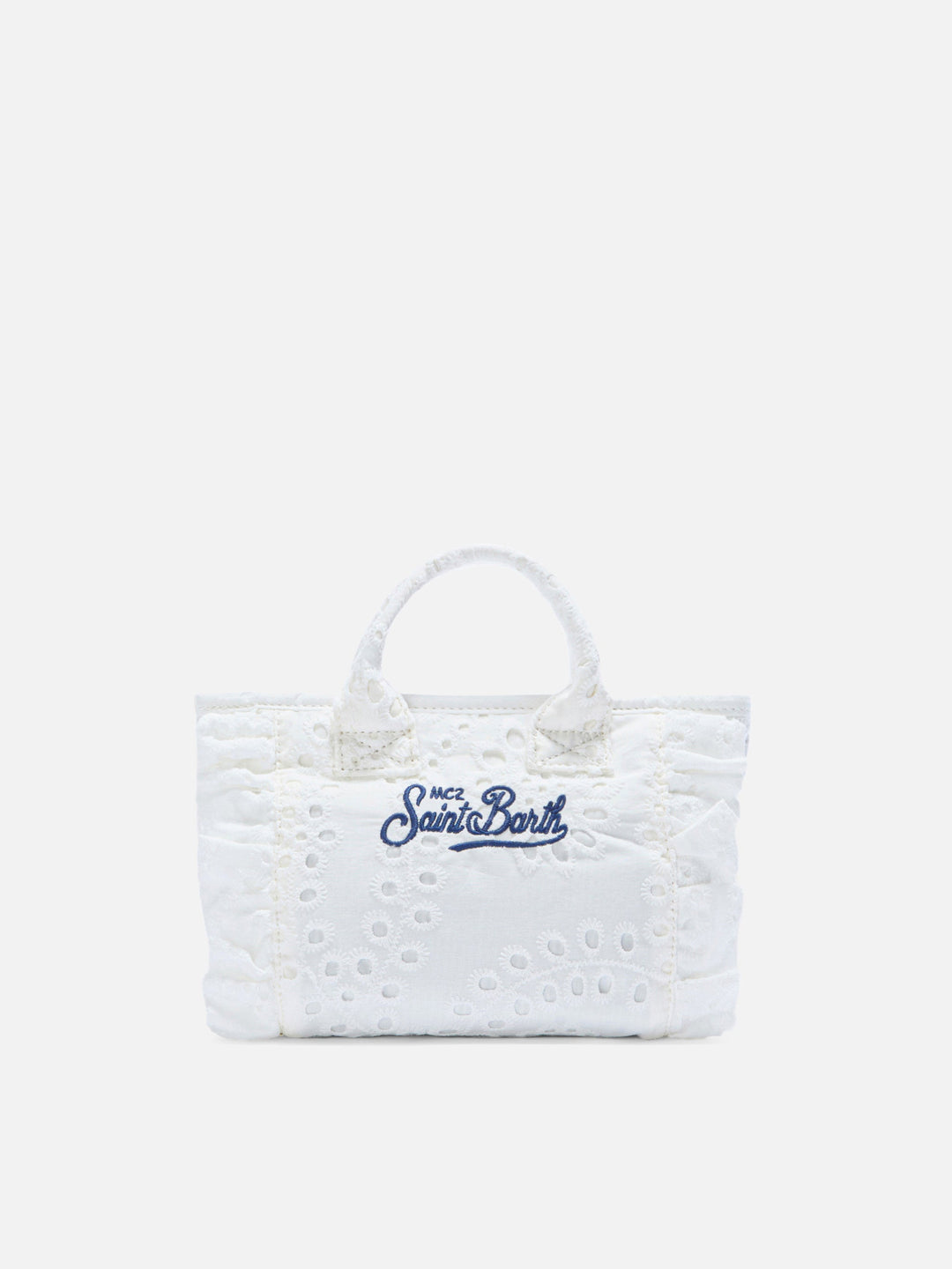 Mini Vanity Bag with Ruffled Cotton Broderie Anglaise in White