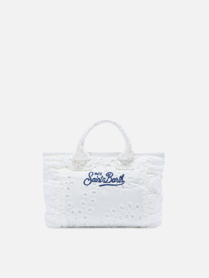 Mini Vanity Bag with Ruffled Cotton Broderie Anglaise in White