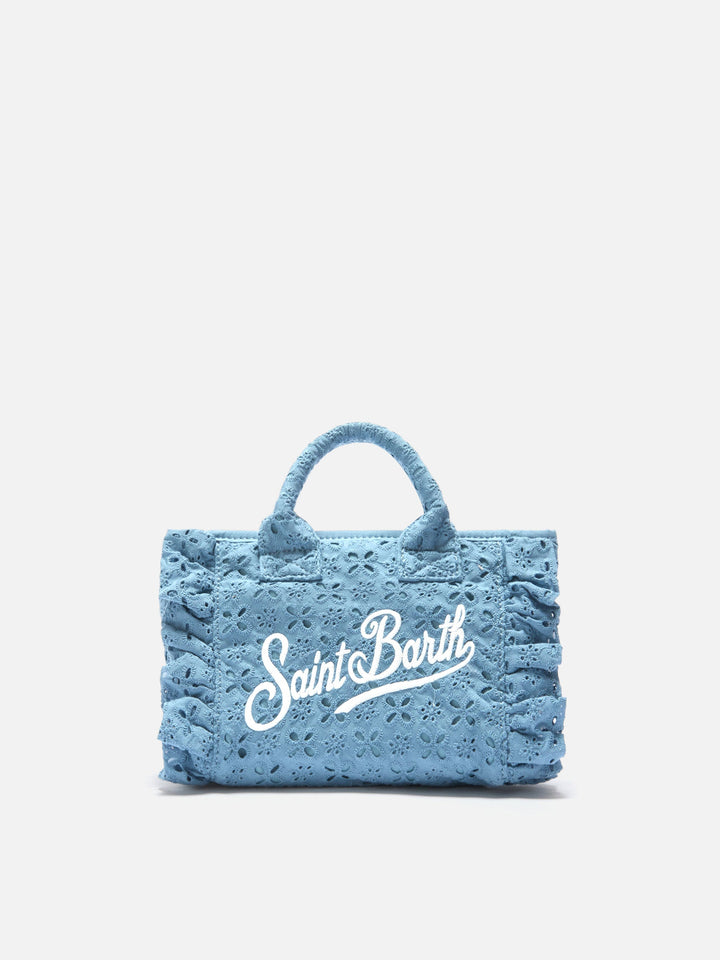 Mini Vanity Bag with Ruffled Cotton in Light Blue Sangallo