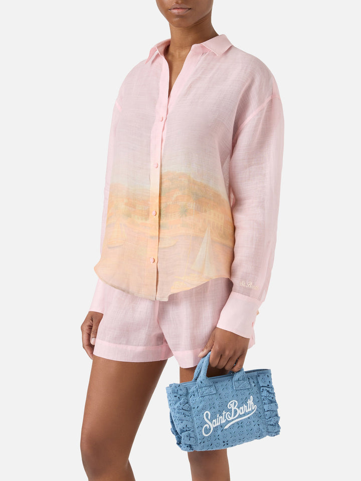 Mini Vanity Bag with Ruffled Cotton in Light Blue Sangallo