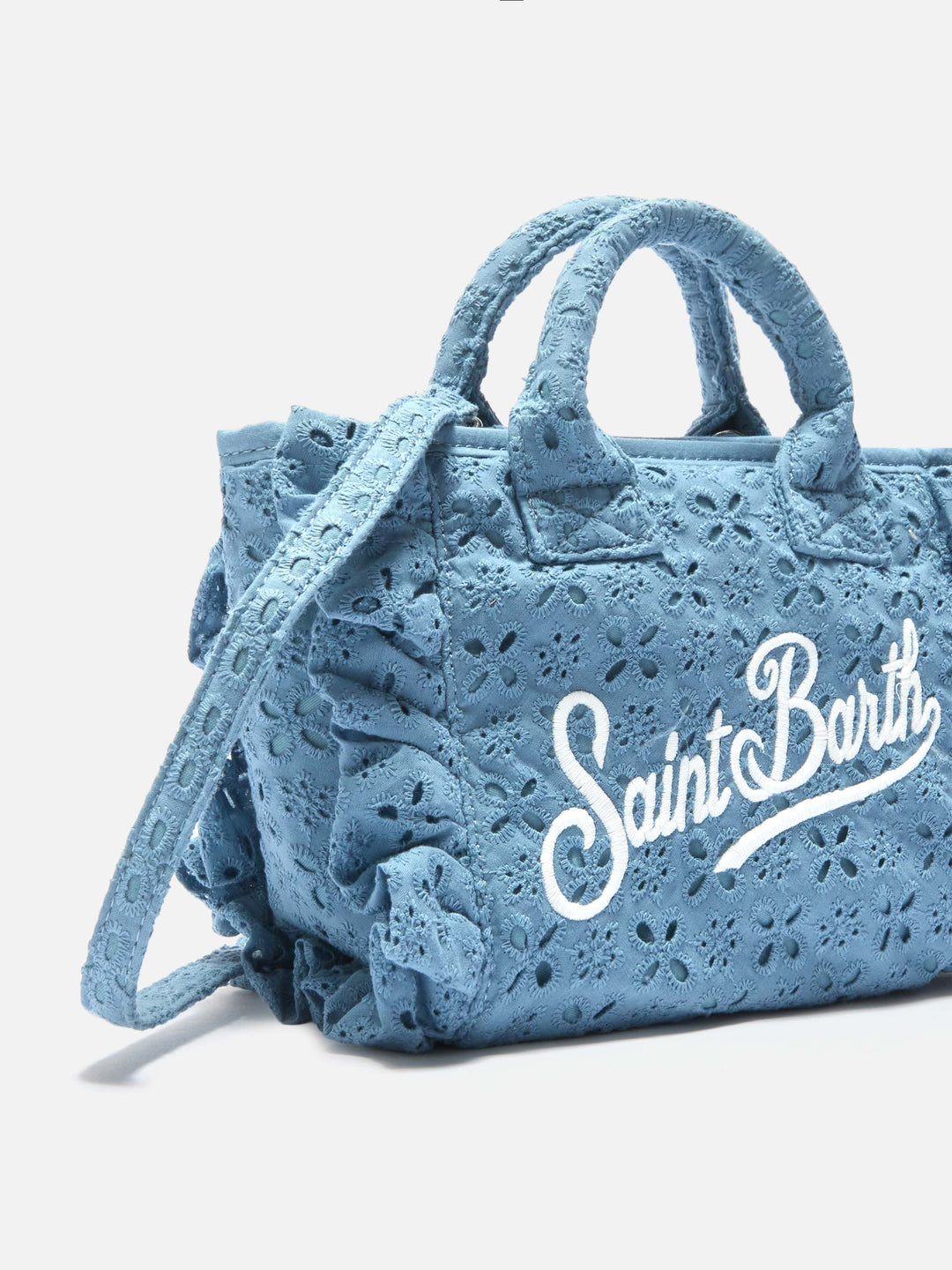 Mini Vanity Bag with Ruffled Cotton in Light Blue Sangallo