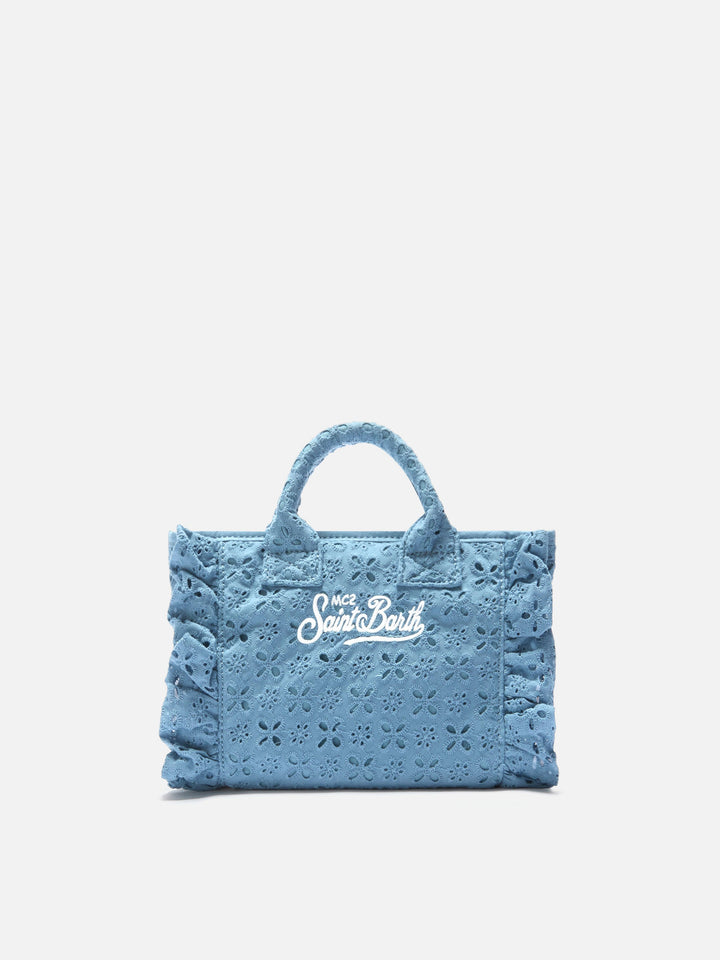 Mini Vanity Bag with Ruffled Cotton in Light Blue Sangallo