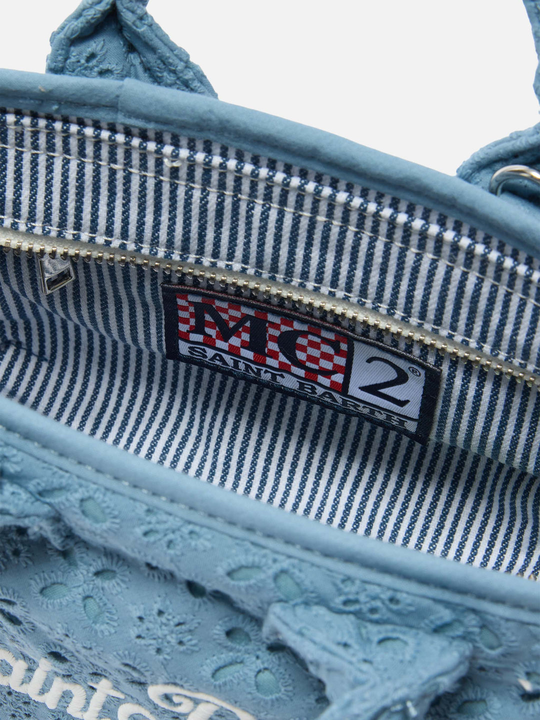 Mini Vanity Bag with Ruffled Cotton in Light Blue Sangallo