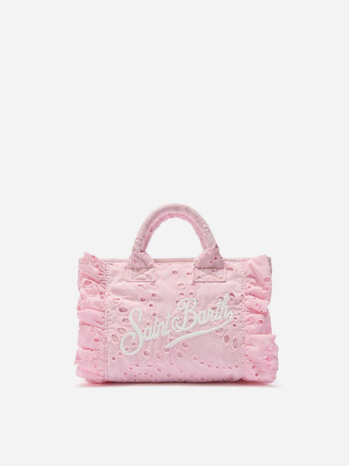 Mini Vanity Bag with Ruffled Cotton in Pink Sangallo