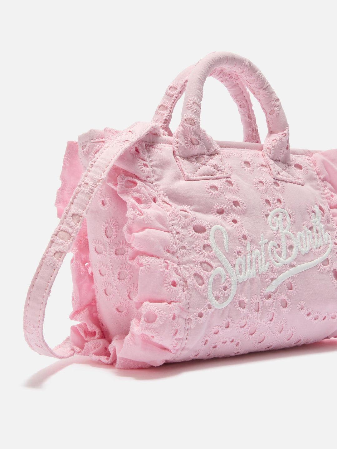 Mini Vanity Bag with Ruffled Cotton in Pink Sangallo