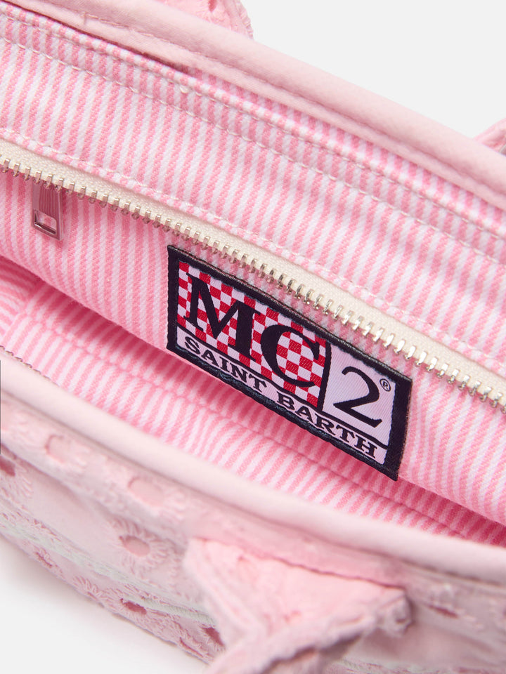Mini Vanity Bag with Ruffled Cotton in Pink Sangallo