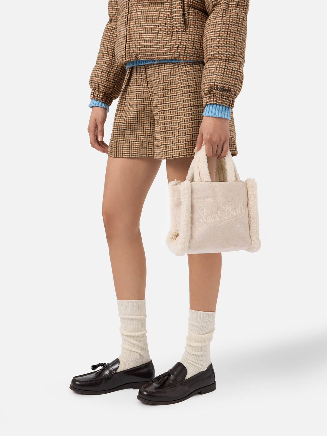 Beige Mini Shearling Vanity Bag