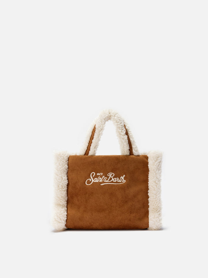 Mini Borsa a Mano Vanity in Morbido Shearling Cammello