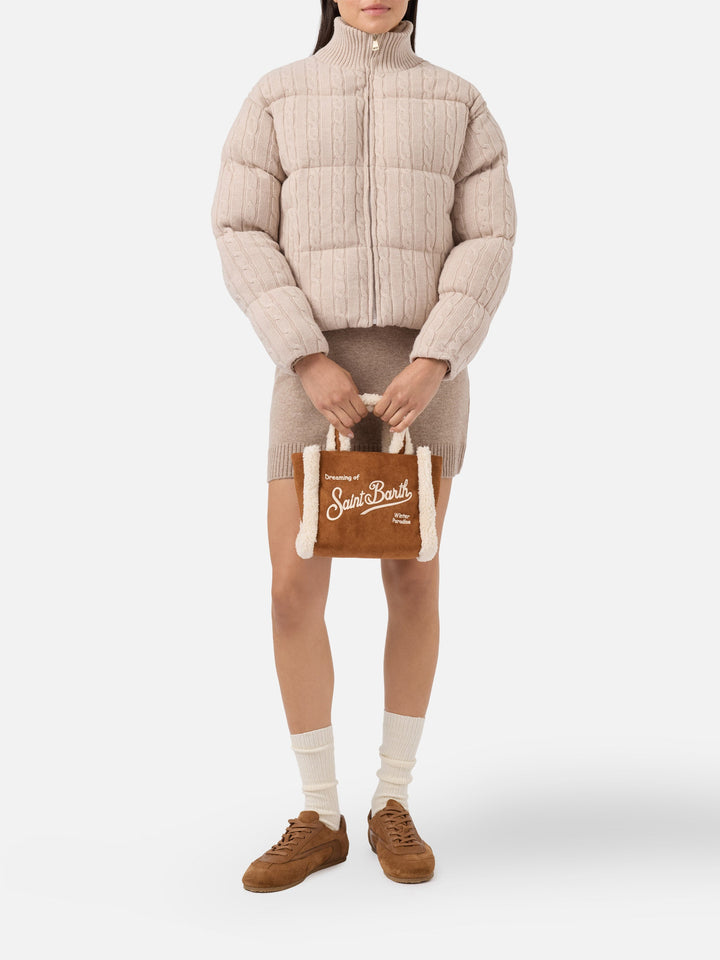 Mini Borsa a Mano Vanity in Morbido Shearling Cammello