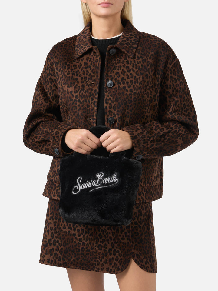 Mini Borsa Soft Vanity in Pelliccia Sintetica Nera